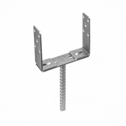Papuc reazam metalic ingropat reglabil tip U cu picior, model PSRU, 0-200x60x136 mm, FI18x336, otel zincat, pentru stalpi din lemn de 60 - 200 mm