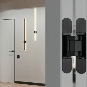 Balamă ascunsă reglabilă 3D pentru uși interior IFL 1208x, 150 × 25 mm, set 2 buc, finisaj alb | aluminiu | negru