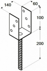 Papuc reazam metalic ingropat tip U cu picior, model 81P, otel zincat, g=4.0 mm, pentru stalpi din lemn de 80 | 100 | 120 | 140 mm - Img 3