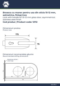 Set broasca si maner pentru usa din sticla 10-12 mm, model NEXA, asimetrica, finisaj inox - Img 2