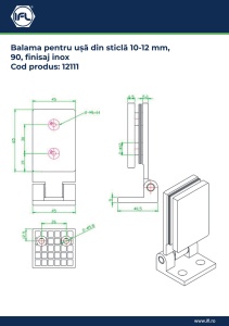 Balama pentru usa din sticla 10-12 mm, model NEXA,deschidere la 90°, finisaj inox - Img 2