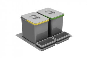Cos gunoi MULTINO pentru sistem ModernBox, 2 cuve x15 l, h=300 mm, 473x509 mm, finisaj gri PB-91104100B5 - Img 1
