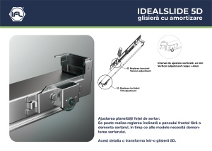 Glisieră cu montaj sub sertar, reglaj 5D, amortizare la închidere, extensie totală, IDEALSLIDE - Img 7