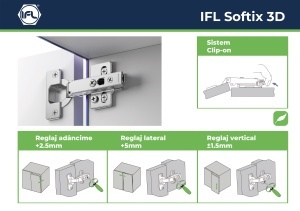 Balama aplicata pentru mobilier IFL Softix, cu amortizare, reglaj 3D si sistem clip-on - Img 7