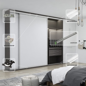 Pachet complet culisare pentru dressing | sifonier cu 2 usi, SCIVO 80, amortizare inclusa, L=2000 mm, finisaj aluminiu