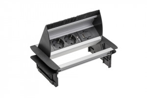 Priza incastrabila dreptunghiulara model AE-PBC2GS1HDMI-53BKS, 2 iesiri, 1xHDMI, finisaj aluminiu