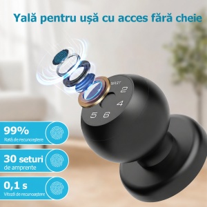 Set buton smart cu broască Rondox, amprentă, cod și aplicație Tuya, negru - Img 3
