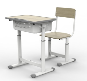 Set complet scaun si banca scolara, blat, sezut si spatar incluse, H=705-860 mm, finisaj gri