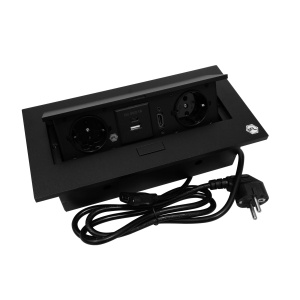 Priza incastrabila model VADO, 2 iesiri Schuko, 1x USB-A, 1x USB-C, 1x HDMI, cablu 1,5 m inclus, finisaj alb | aluminiu | negru - Img 6