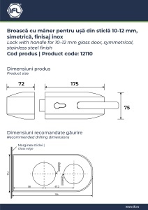 Set broasca si maner pentru usa din sticla 10-12 mm, model NEXA, simetrica, finisaj inox - Img 2