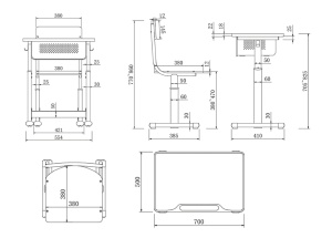  Set complet scaun si banca scolara, blat, sezut si spatar incluse, H=705-860 mm, finisaj gri