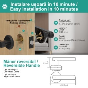 Set maner smart si broasca, model CittaLock, finisaj negru mat - Img 6