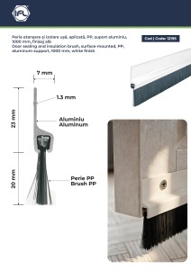 Perie etanșare și izolare ușă, aplicată, PP, suport aluminiu, 1000 mm, alb / maro - Img 2