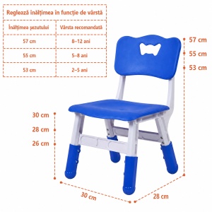 Scaun plastic pentru gradinita, 280x300 mm, H260-300/530-570 mm, gri/albastru | galben | rosu | roz | verde - Img 3
