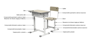  Set complet scaun si banca scolara, blat, sezut si spatar incluse, H=705-860 mm, finisaj gri