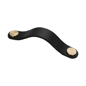Maner piele cu insertii metalice pentru mobilier, model Pangu, distanta dintre gauri = 128 mm, finisaj negru/alama periata | maro/alama periata - Img 8