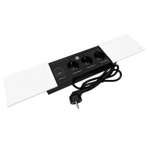 Priza incastrabila model ARAGO, 3 iesiri Schuko, 1x USB-A, 1x USB-C, cablu 1,5 m inclus, finisaj alb | negru - Img 3