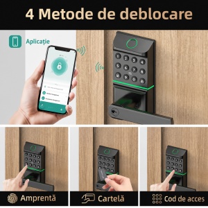 Set mâner smart cu broască Codex Grip, amprentă, cod, card și aplicație Tuya, negru - Img 2