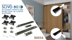 Set sistem, sine si amortizare laterala SCIVO 80 pentru 2 usi glisante de sifonier, L=2000 mm, finisaj negru mat