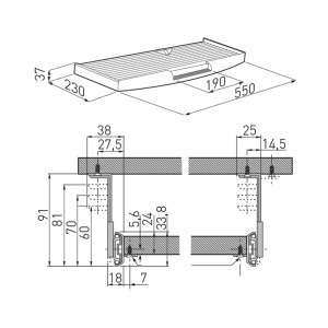 Suport plastic tastatura 545x230/260x30 mm, glisiera metalica H=27 L=350 mm, montaj sub blat, alb - Img 2