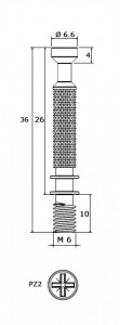 Tija demontabil filet metric model TR, M 6 mm, L=36/26 mm - Img 2