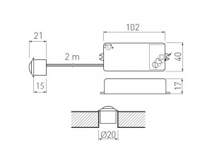 Intrerupator cu senzori PIR II si cablu L= 2000 mm pentru banda LED, AE-WBEZDPIR-10 - Img 2