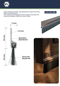 Perie etanșare și izolare ușă, aplicată, PP, suport aluminiu, 1000 mm, alb / maro - Img 3