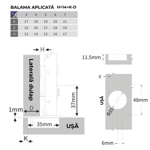 Balama aplicata pentru mobilier IFL Softix, cu amortizare, reglaj 3D si sistem clip-on - Img 2