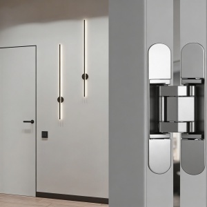 Balamă ascunsă reglabilă 3D pentru uși interior IFL 1208x, 150 × 25 mm, set 2 buc, finisaj alb | aluminiu | negru
