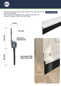 Garnitură etanșare și izolare ușă, aplicată, TPE, suport aluminiu, 1000 mm, alb / maro - Img 2