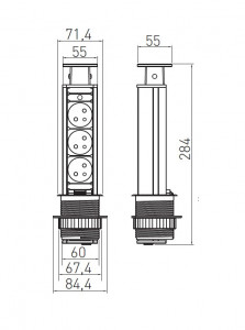 Priza incastrabila model AE-BPW3U60-80, FI 60 mm, 3 prize, finisaj aluminiu - Img 2