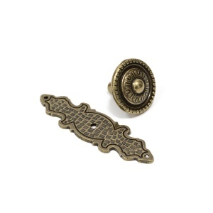 Buton metalic cu sild pentru mobilier model Voluta, 30/85x30 mm, antic auriu - Img 4