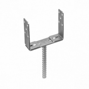 Papuc reazam metalic ingropat reglabil tip U cu picior, model PSRU, 0-200x60x136 mm, FI18x336, otel zincat, pentru stalpi din lemn de 60 - 200 mm - Img 1