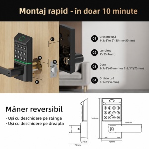 Set mâner smart cu broască Codex Grip, amprentă, cod, card și aplicație Tuya, negru - Img 3