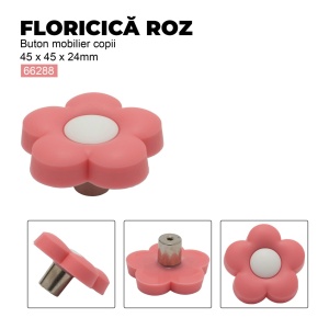 Buton mobilier copii TR Floare, roz, pentru sertare și dulapuri