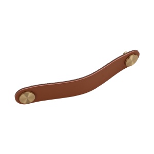 Maner piele cu insertii metalice pentru mobilier, model Pangu, distanta dintre gauri = 128 mm, finisaj negru/alama periata | maro/alama periata - Img 6