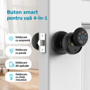 Set buton smart cu broască Rondox, amprentă, cod și aplicație Tuya, negru - Img 2