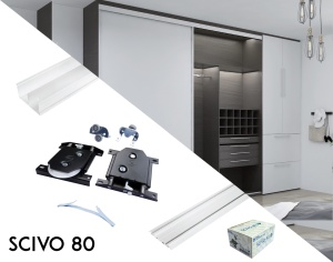 Set sistem si sine SCIVO 80 pentru 2 usi glisante de sifonier, L=2000 mm, finisaj auriu mat