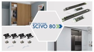 Set sistem, sine si amortizare laterala SCIVO 80 pentru 2 usi glisante de sifonier, L=2000 mm, finisaj auriu mat