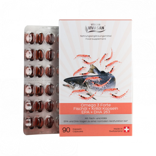 Omega 3 Forte - Supliment alimentar cu ulei de peste si ulei de krill - pentru buna funcționare a tiroidei - 90 capsule