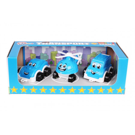 Set de 3 mini vehicule vesele, TechnoK, albastru