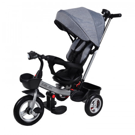 Tricicleta pentru copii 4 in 1, BicyStar Baby Lux, cu scaun reversibil si pozitie de somn, gri