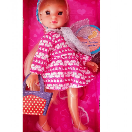 Papusa Baby Reina cu rochita roz cu alb, MalPlay, 24 cm