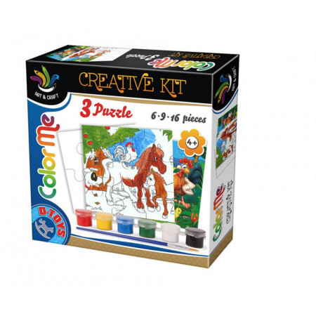 Set 3 puzzle-uri de colorat D-Toys - Color Me, 6/9/16 piese