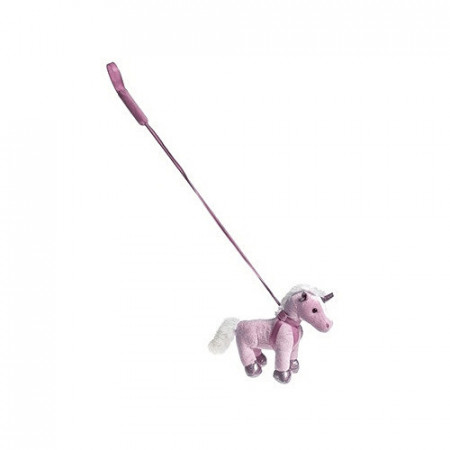 Unicorn din plus cu lesa, roz, 23 cm