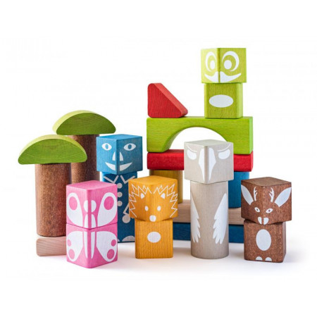 Cuburi de constructie Woodyland din lemn pictate 26 piese