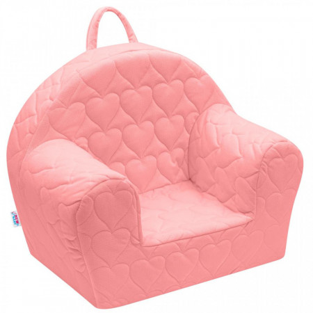 Fotoliu din burete cu inimioare pentru copii, cu husa din catifea si cu buzunar lateral, New Baby, roz