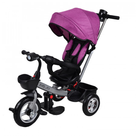 Tricicleta pentru copii 4 in 1, BicyStar Baby Lux, cu scaun reversibil si pozitie de somn, mov