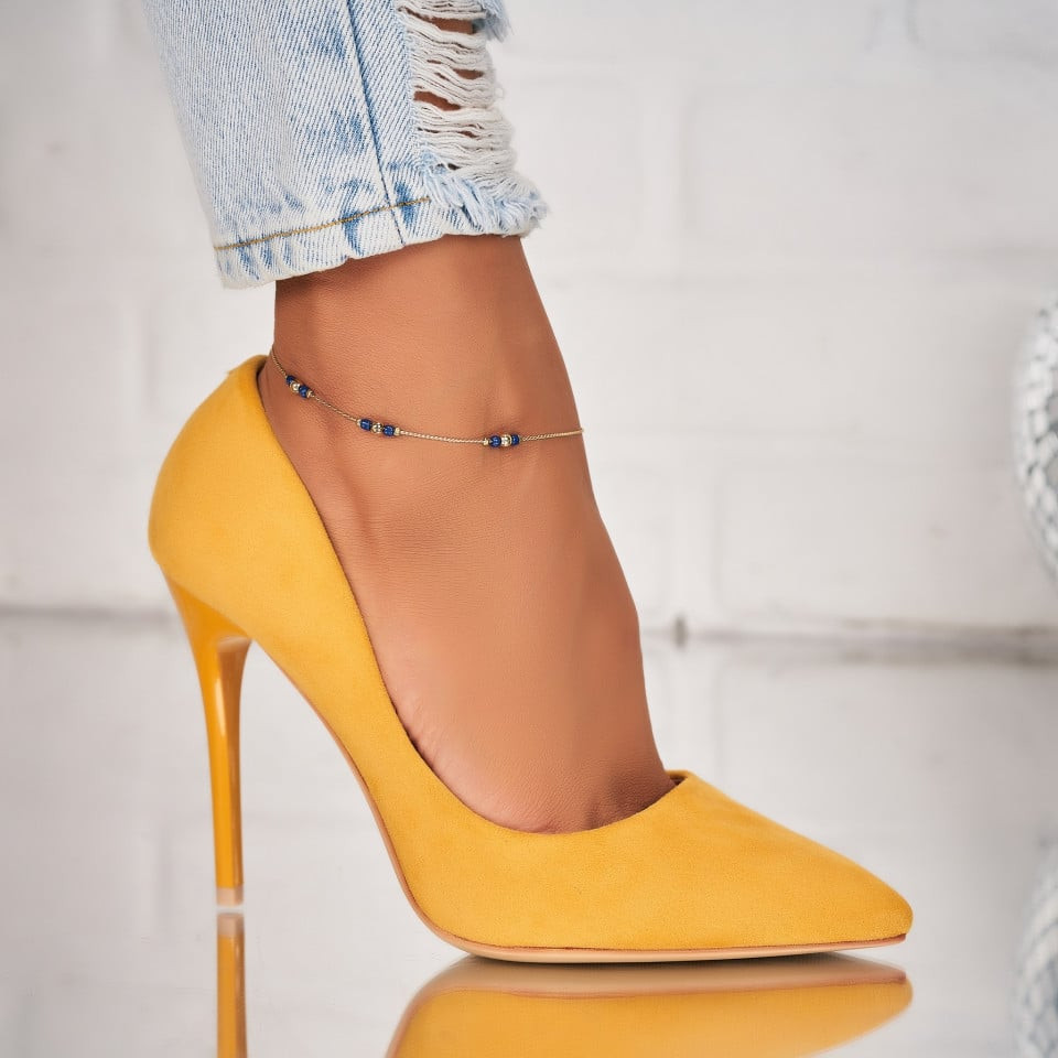 Γυναικεία Τακούνια Stiletto Οικολογικό Γυρισμένο Δέρμα Κίτρινο Jaliyah X8502