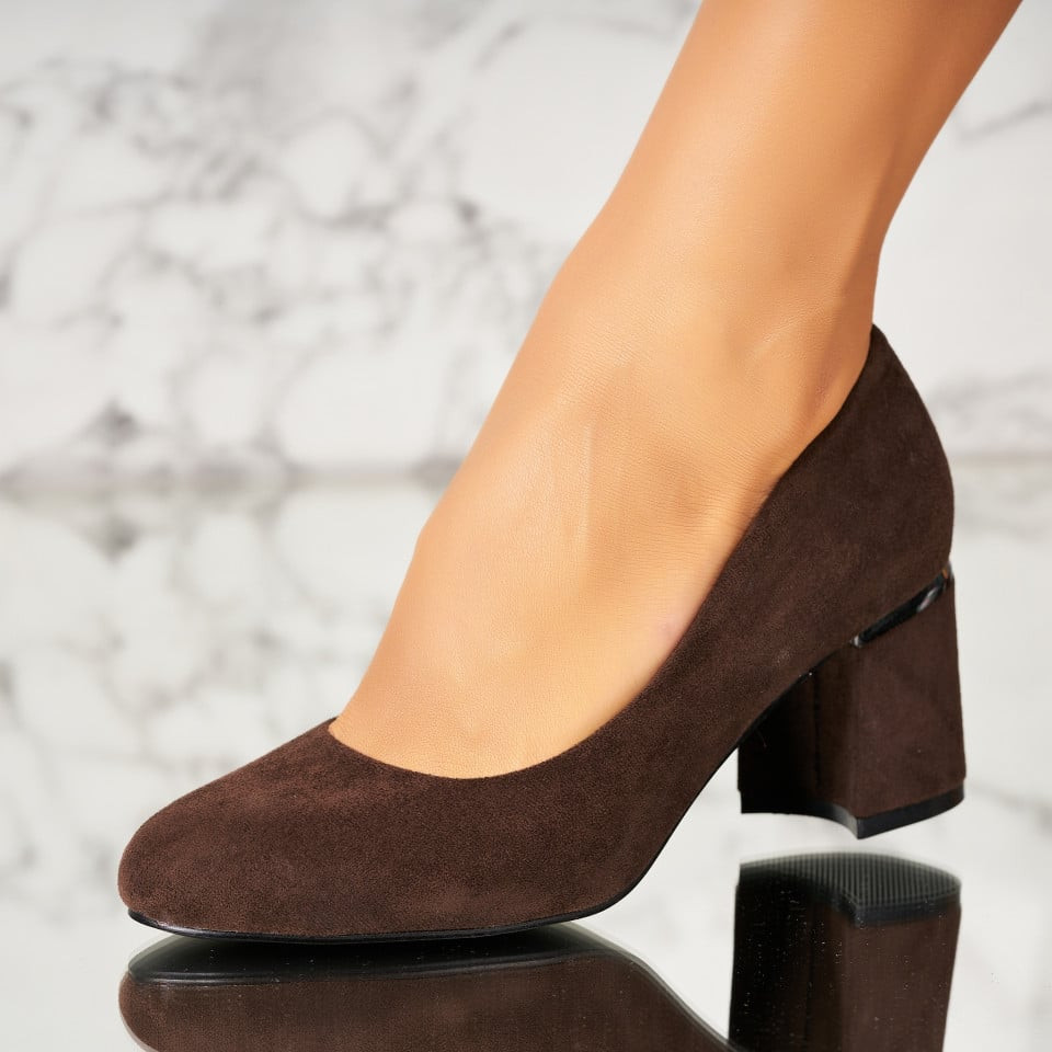 Γυναικεία Παπούτσια με Τακούνι Οικολογικό Γυρισμένο Δέρμα Καφέ Brynli A3545